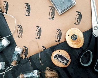 Penguin, Sea Lion, Polar Bear Ink Stamp, Christmas Printing Block, Polar Animals, DIY Eco Gift Wrapping Paper, Handmade Rubber Stamper