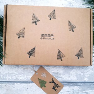 Hand carved Ink Stamp Set Gift Box, DIY Gift Tag Make Your Own Kit, Snail Mail Eco Gift Idea image 6