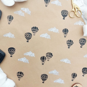 Hand Carved Hot Air Balloon and Cloud Ink Stamps, Rubber Printing Blocks, Ink Stamper Set,DIY Eco Recyclable Wrapping Paper