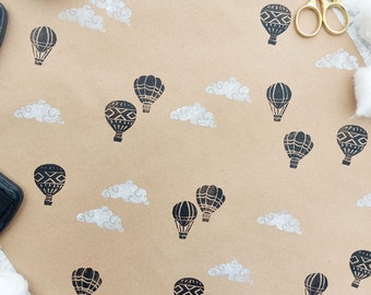 Hand Carved Hot Air Balloon and Cloud Ink Stamps, Rubber Printing Blocks, Ink Stamper Set,DIY Eco Recyclable Wrapping Paper