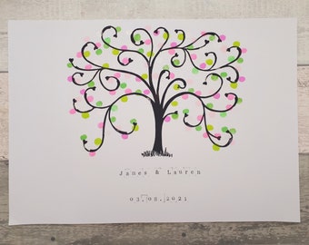 Linocut Wedding Fingerprint Guest Book, Fingerprint Family Tree, Personalised Gift, Handprinted Gift, New Baby Gift, Babyshower Present