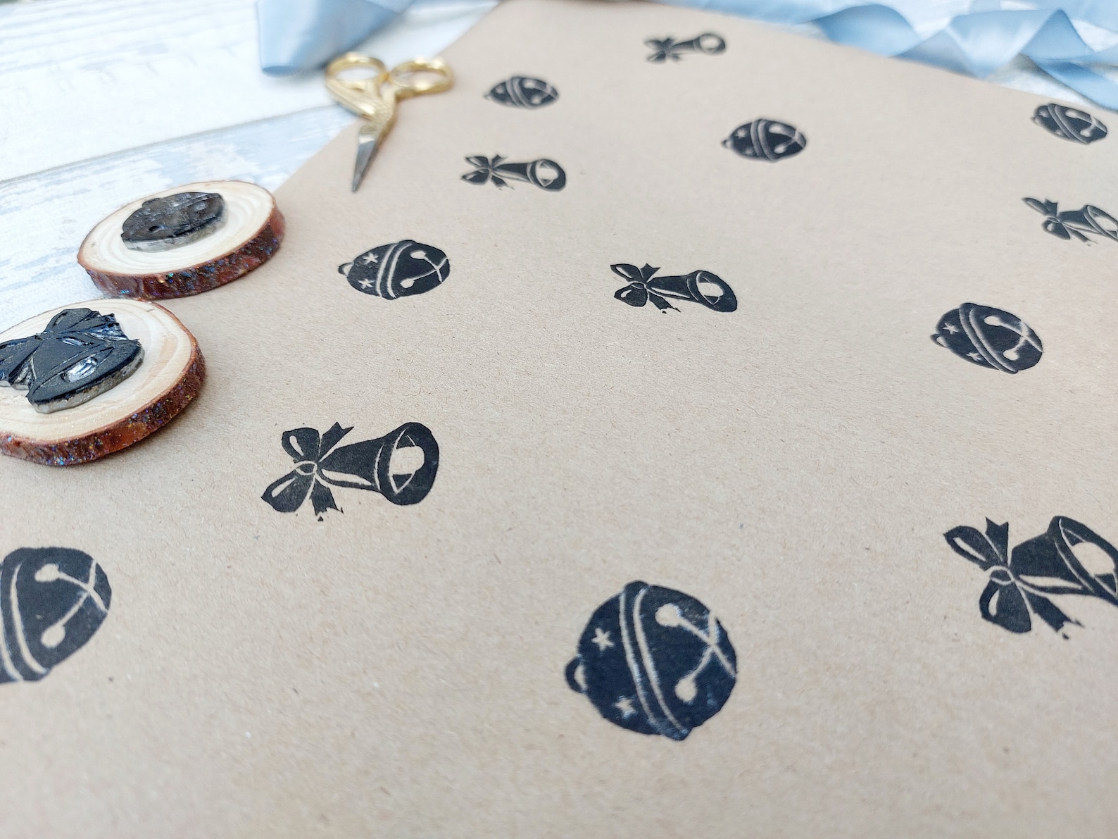 Christmas Jingle Bells Ink Stamps, Hand Carved Bell Printing Block, DIY ...