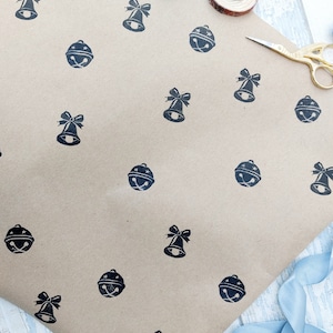 Sellos de tinta de christmas jingle bells, bloque de impresión de campana tallado a mano, papel de envolver de bricolaje, envoltorio de regalo ecológico, regalo de plástico gratis