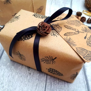 Seeds Ink Stamps, Pine Cone, Sycamore, Dandelion, Acorn, Poppy, Rosehip Printing Block, Hand Carved Rubber Stamp, DIY Eco Wrapping Paper image 4