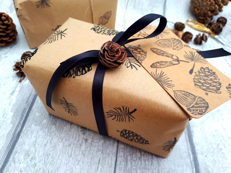 Seeds Ink Stamps, Pine Cone, Sycamore, Dandelion, Acorn, Poppy, Rosehip Printing Block, Hand Carved Rubber Stamp, DIY Eco Wrapping Paper image 4