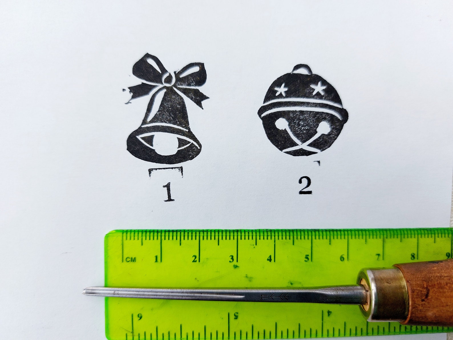 Christmas Jingle Bells Ink Stamps, Hand Carved Bell Printing Block, DIY ...