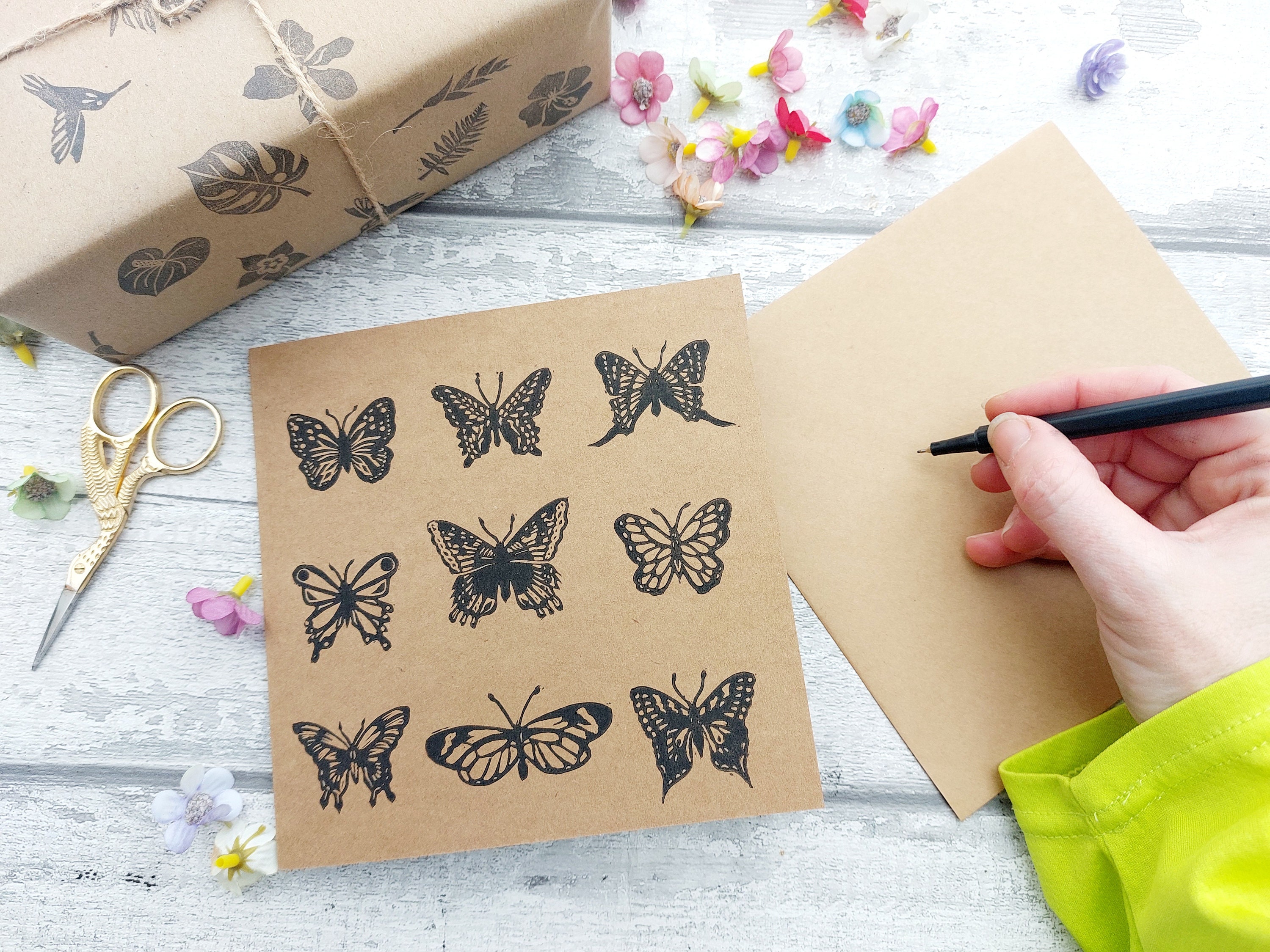 Hand Printed Linocut Butterflies Greetings Card, Handmade Insect Fan ...