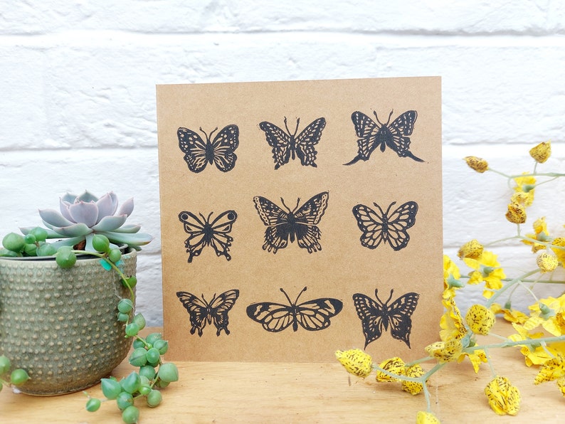Hand Printed Linocut Butterflies Greetings Card, Handmade Insect Fan ...