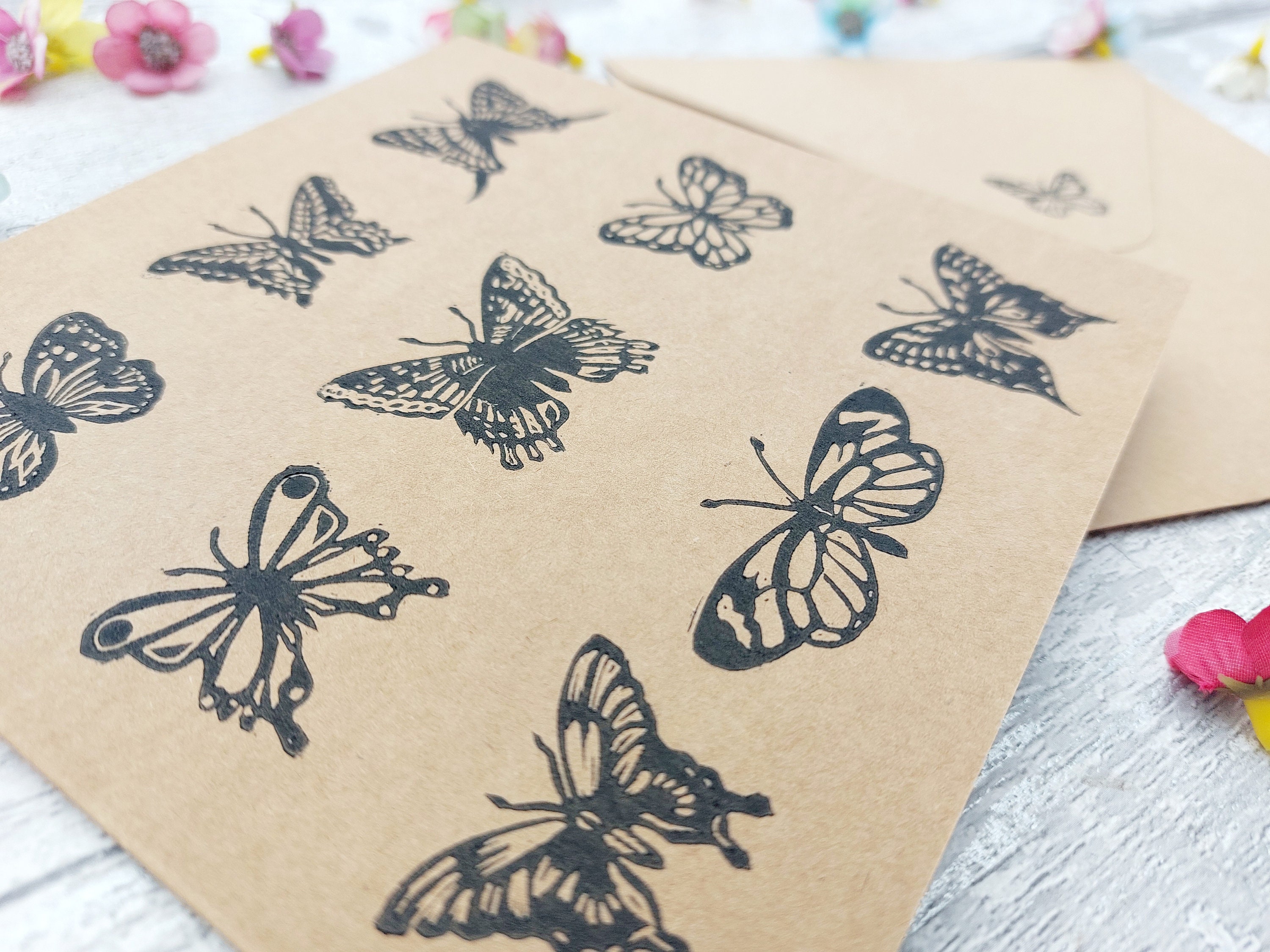Hand Printed Linocut Butterflies Greetings Card, Handmade Insect Fan ...