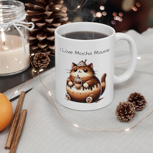 Fat Cat Ceramic Coffee Mug - 'I Love Mocha Mousse' (11oz,15oz) l 2025 year of Mocha Mousse, Gift for new year, Personalize for special one