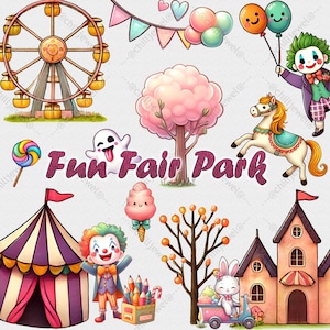 Fun Fair crayon style Clipart Bundle - 45 PNG Files | Fun Theme for Digital Download, Festival of fun, for kid scrapbook, DIY craft