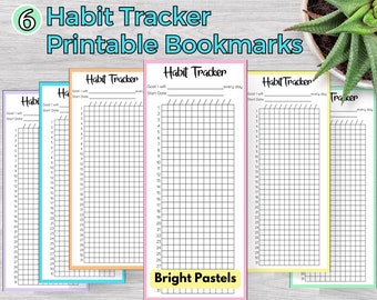 Habit Tracker Bookmark Bright Pastels, Reading Tracker, Bookmark Tracker, Printable Instant Download