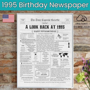 30th Birthday Newspaper, Born in 1995, 30th Birthday Gift, Birthday Poster, Back in 1995 USA, Printable Instant Download