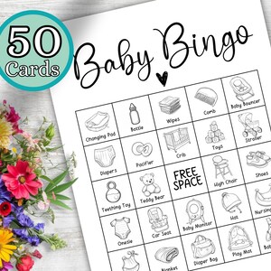 Bingo para baby shower, 50 tarjetas de bingo, juego imprimible para baby shower, actividad para baby shower, baby sprinkle, descarga instantánea