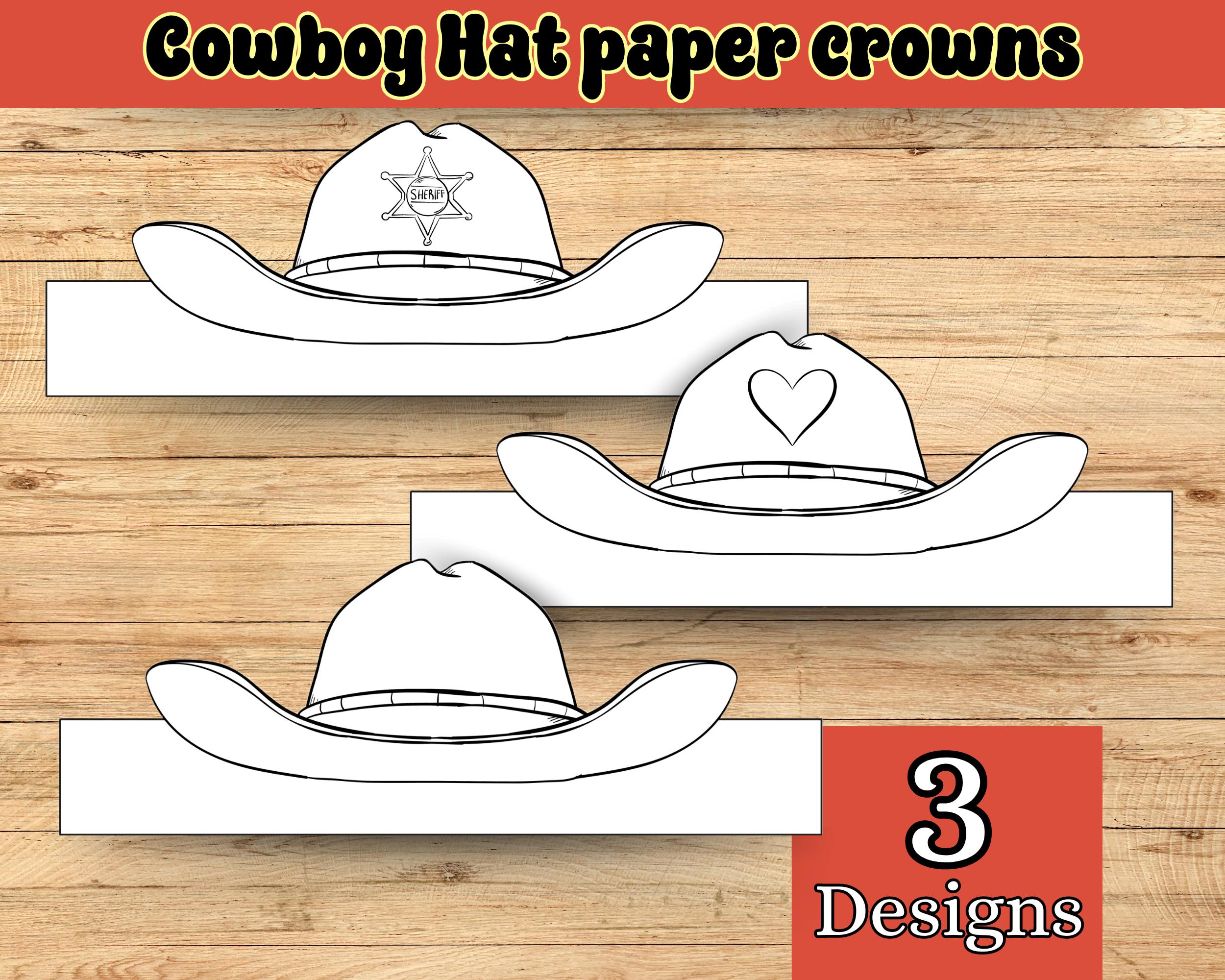 cowboy hat paper crown, sheriff hat, cowgirl hat, coloring craft