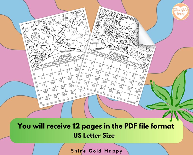 2024 Stoner Coloring Calendar, Printable Calendar 2024, PDF Digital