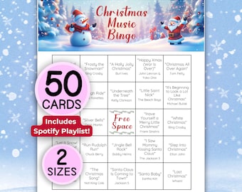 Christmas Song Bingo Game, Holiday Bingo, Christmas Music Spotify Playlist, 50 Unique Bingo Cards, Party Printable