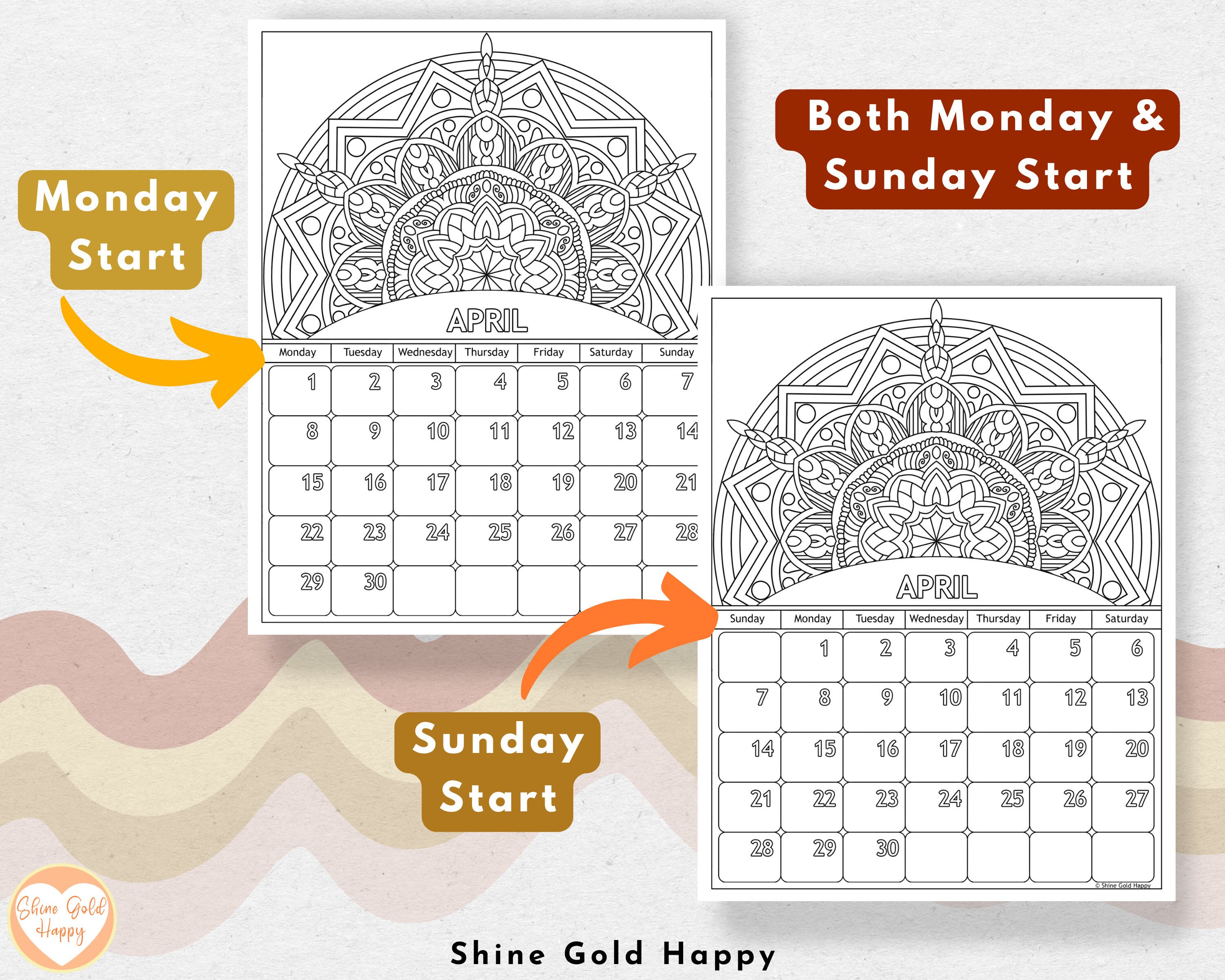 2024 Mandala Coloring Calendar Printable Calendar 2024 PDF Etsy