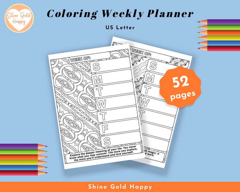 Coloring Weekly Planner Printable With Tips and Quotes 52 Weeks Digital ...
