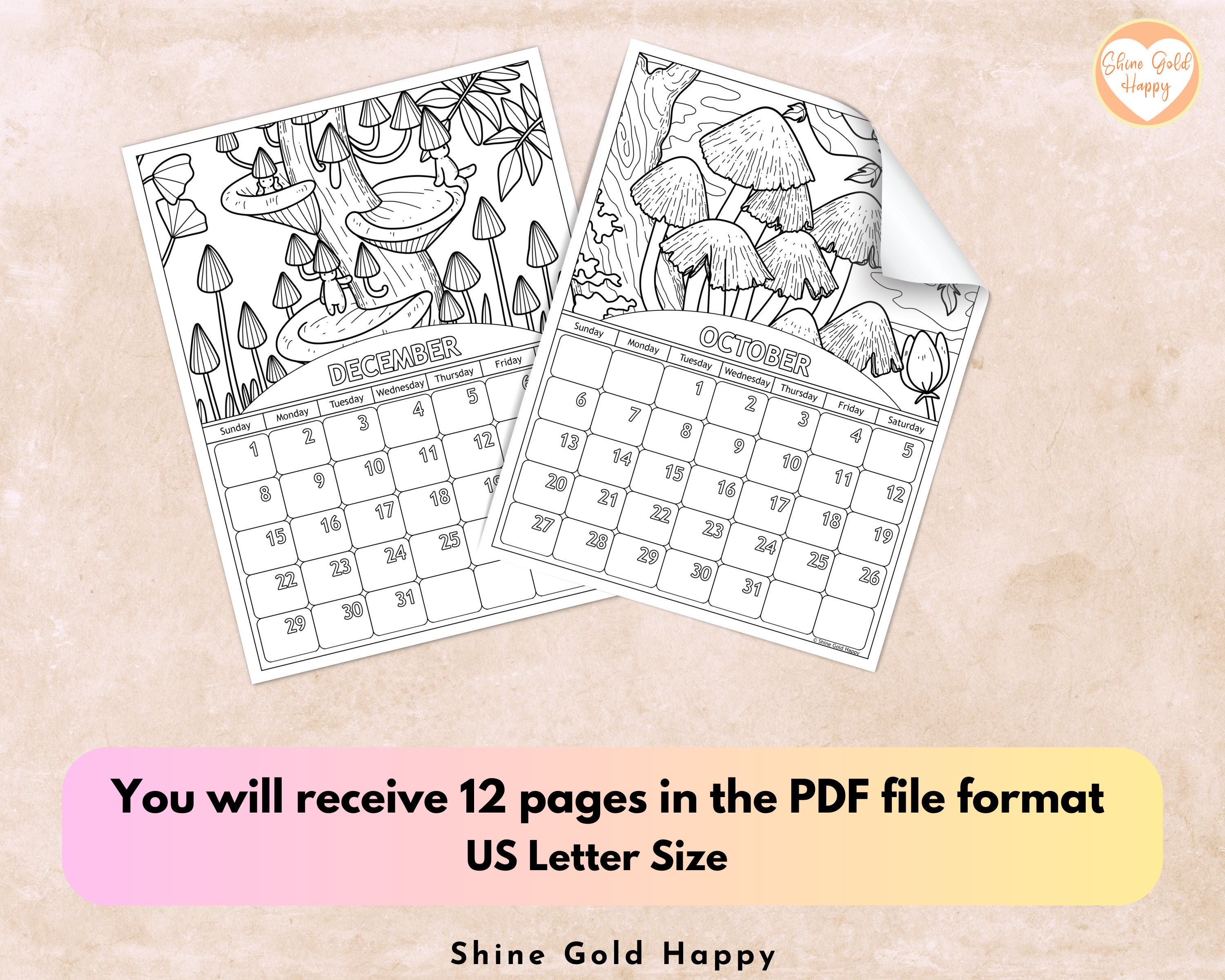 2024-mushroom-coloring-calendar-printable-calendar-2024-pdf-etsy