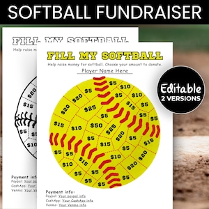 Softball Fundraiser, Fill My Softball, Editable Fundraiser Sheet, Fundraiser Template, Canva Template, Fillable PDF