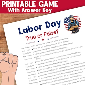 Labor Day True or False Trivia Game, Printable Instant Download