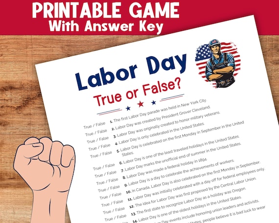 Labor Day Trivia Game, True or False, Labor Day Activity for Kids, Seniors, Party Game, Classroom Activity