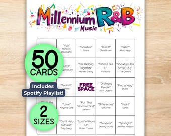 Millennium RnB Music Bingo, 2000s RnB, 2000s Music, Y2K, Spotify Playlist, 50 Unique Bingo Cards, Printable Instant Download