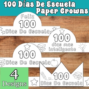 100 Días de Escuela Corona de Papel Español, 100 Días De Escuela, 100 Días Más Inteligente, Manualidad para colorear para niños, Descarga instantánea imprimible