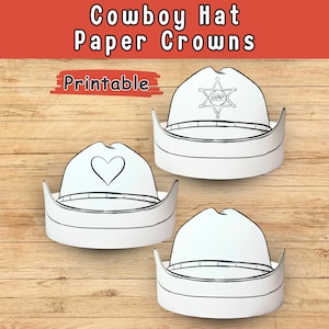 Cowboy Hat Paper Crown, Sheriff Hat, Cowgirl Hat, Coloring Craft for Kids Activity , Printable Instant Download