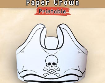 Pirate Paper Hat Crown, Pirate Costume, Coloring Craft for Kids, Headband Party Hat, Classroom Party, Printable Instant Download