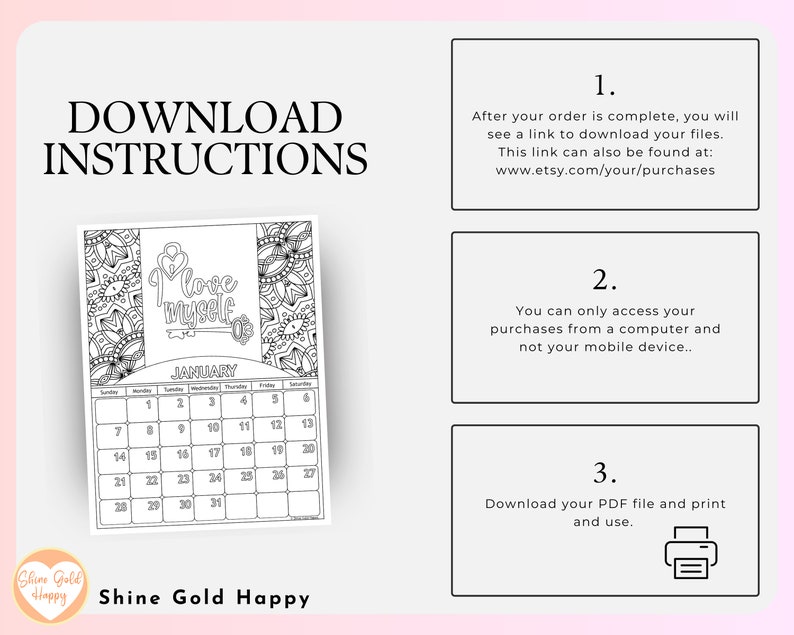 2024 Love Coloring Calendar Printable Calendar 2024 PDF Etsy