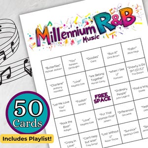 Millennium RnB-muziekbingo, RnB uit de jaren 2000, muziek uit de jaren 2000, Y2K, Spotify-afspeellijst, 50 unieke bingokaarten, afdrukbare directe download