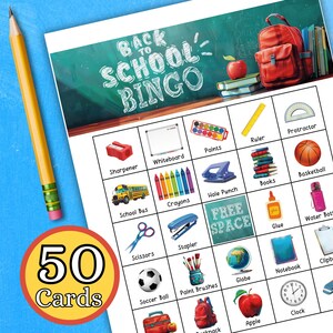 Zurück in der Schule Bingo, 50 einzigartige Bingokarten zum Ausdrucken, Klassenzimmer Bingo, Sofort Download