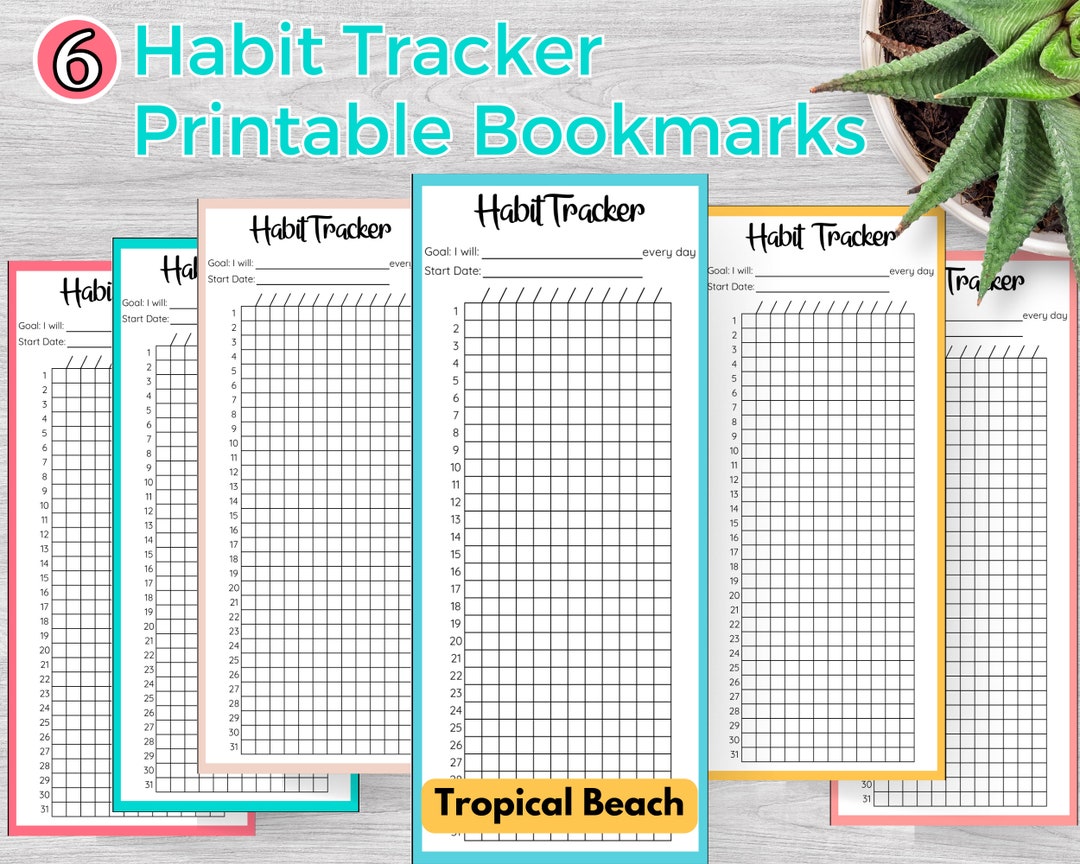 Habit Tracker Bookmark Tropical Beach, Reading Tracker, Bookmark ...