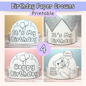 Happy Birthday Paper Crowns, It's My Birthday, Birthday Hat, Birthday Party, Coloring Craft for Kids Activity, Printable Instant Download