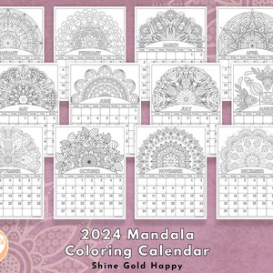 2024 Mandala Coloring Calendar, Printable Calendar 2024, PDF Digital Download - Etsy