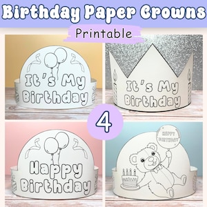 Corone di carta per auguri di buon compleanno, è il mio compleanno, cappello da compleanno, festa di compleanno, attività da colorare per bambini, download istantaneo stampabile