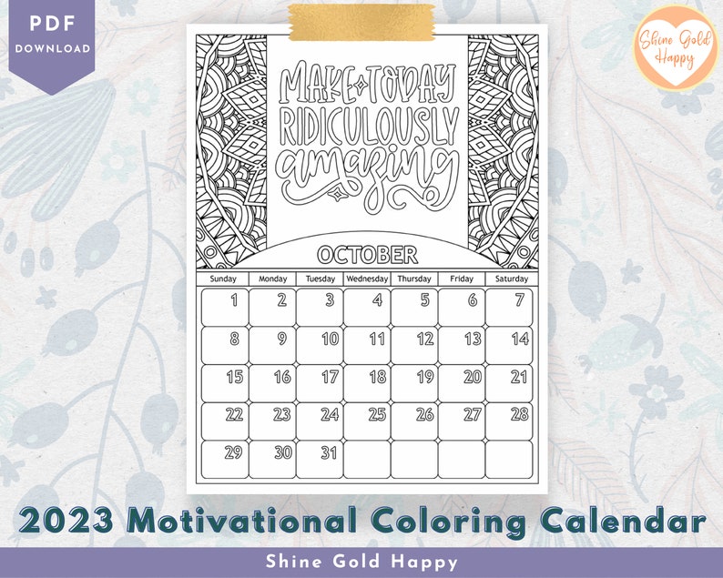 2023 Motivational Coloring Calendar Printable Calendar 2023 - Etsy