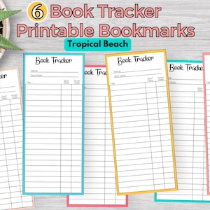 Book Tracker Bookmarks, Tropical Beach, Reading List Bookmark, Library Card Bookmark, Printable Instant Download