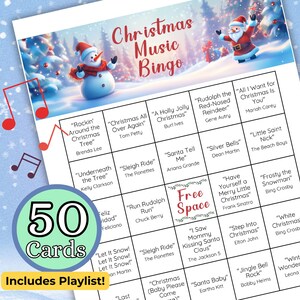 Bingo de música de Natal, 50 cartas exclusivas, jogo de música de Natal, jogos de Natal, bingo de férias, download instantâneo para impressão