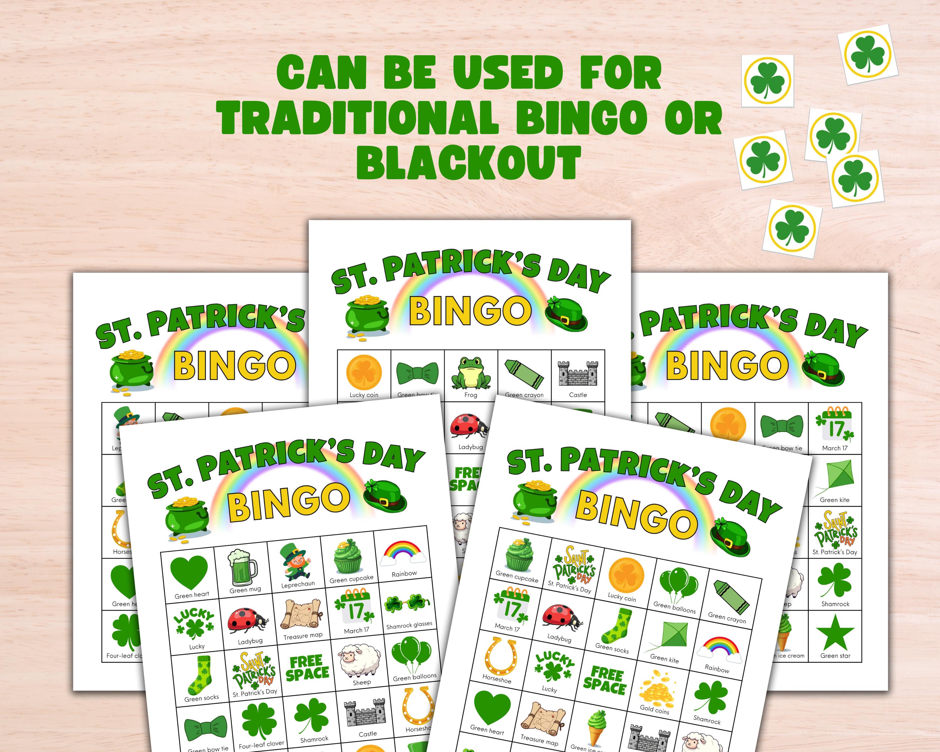 St. Patricks Day Bingo Cards Printable Game, 100 Unique Cards, St ...