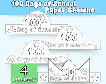 100th Day of School Paper Crowns, 100 Days of School Coloring Craft for Kids Activity, Printable Instant Download