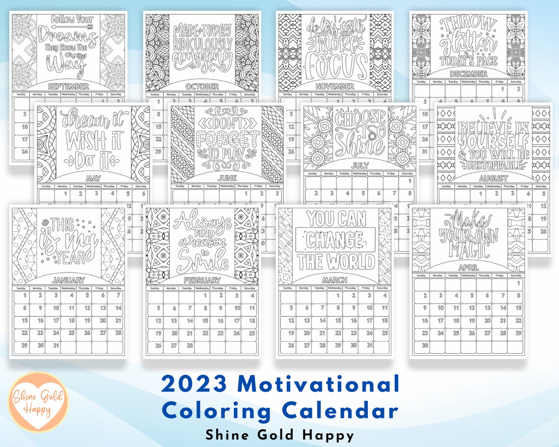 2023 Motivational Coloring Calendar Printable Calendar 2023 - Etsy