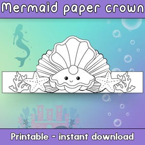 Meerjungfrau Papier Krone, Geburtstagsparty, Meerjungfrau Färbung Handwerk für Kinder Aktivität, Printable Instant Download