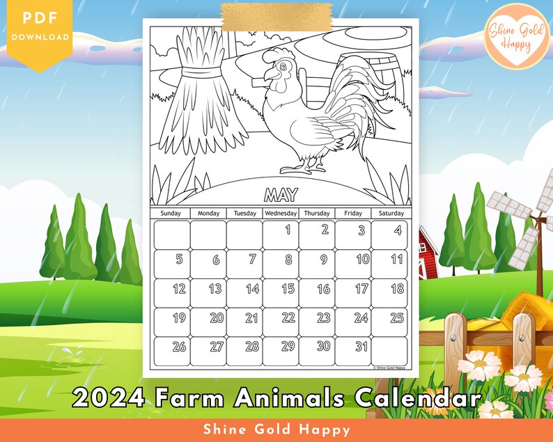 2025 Farm Animals Coloring Calendar Printable Calendar 2025 Etsy
