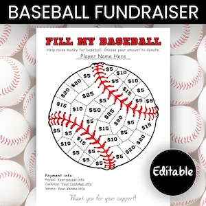 Baseball Fundraiser, Fill My Baseball, Editable Fundraiser Sheet, Fundraiser Template, Canva Template, Fillable PDF