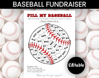 Baseball Fundraiser, Fill My Baseball, Editable Fundraiser Sheet, Fundraiser Template, Canva Template, Fillable PDF