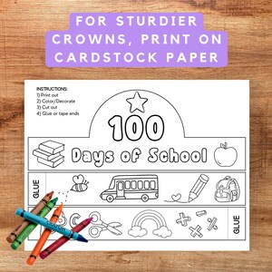 100th Day of School Paper Crowns, 100 Days of School Coloring Craft for ...