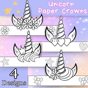 Unicorn Paper Crown, Unicorn Birthday Party, Unicorn Paper Craft, Coloring Craft for Kids Activity , Printable Instant Download